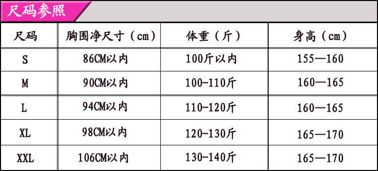 护士服尺码表身高体重图片