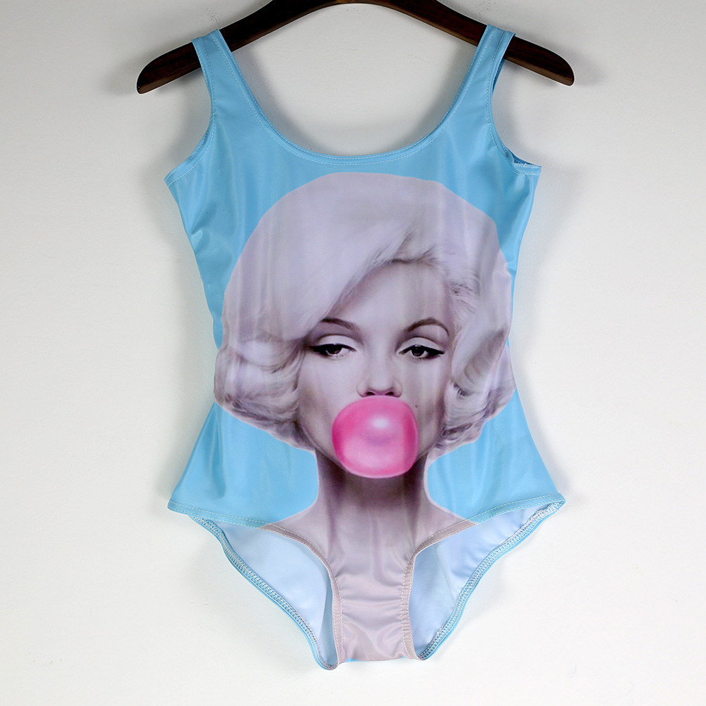 外贸 欧美星空数码印花美女头像连体女士泳