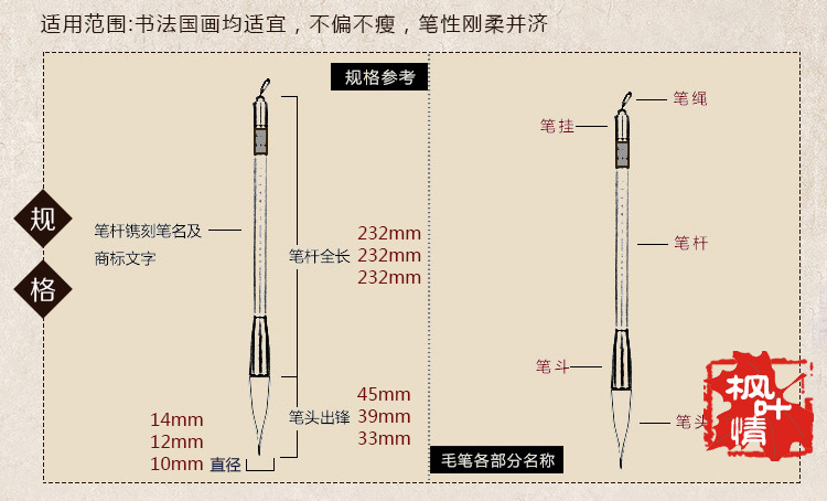 文港毛笔 文房四宝 学生书法 一品兼毫笔 兼毫毛笔 质量好不分叉