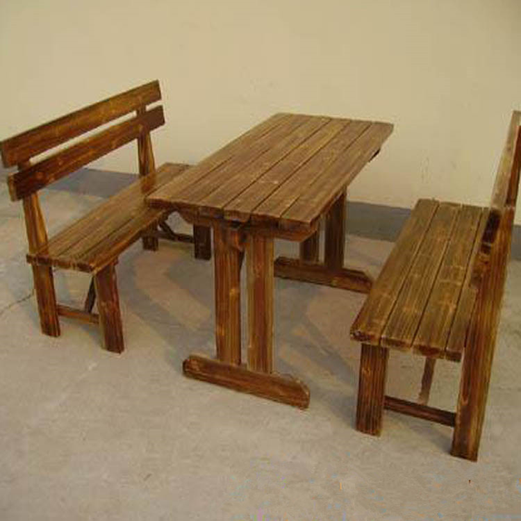 厂家定制户外复古休闲桌椅 实木防腐木桌椅 碳化防腐原木桌椅批发