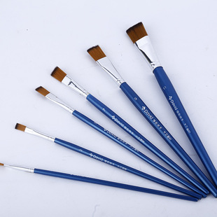 欣琪画材厂家供应批发6支蓝杆平头尼龙毛画笔水彩 水粉 美术用品