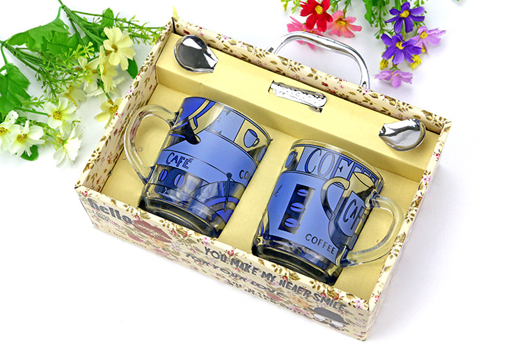 情侣对杯 卡通玻璃杯 水杯 9.9十元店货源 义乌地摊日用百货批发