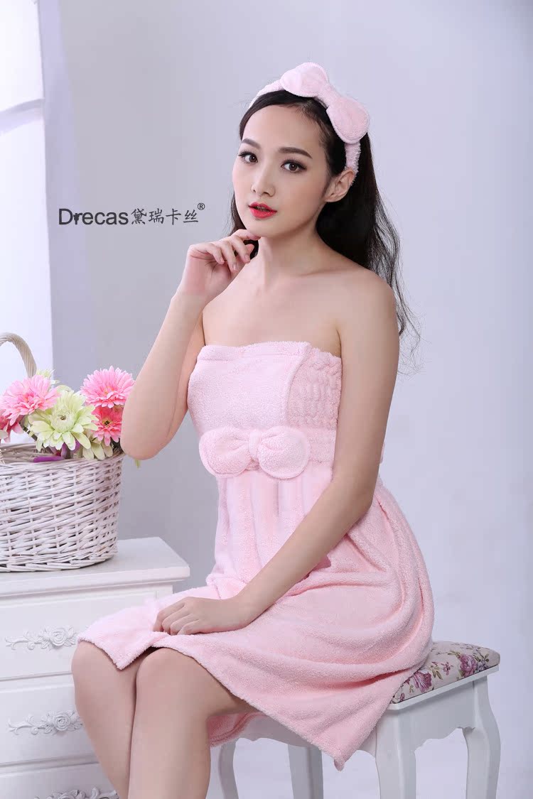 供应柔软珊瑚绒女士浴袍套装性感抹胸蝴蝶结浴裙美容院专用特价