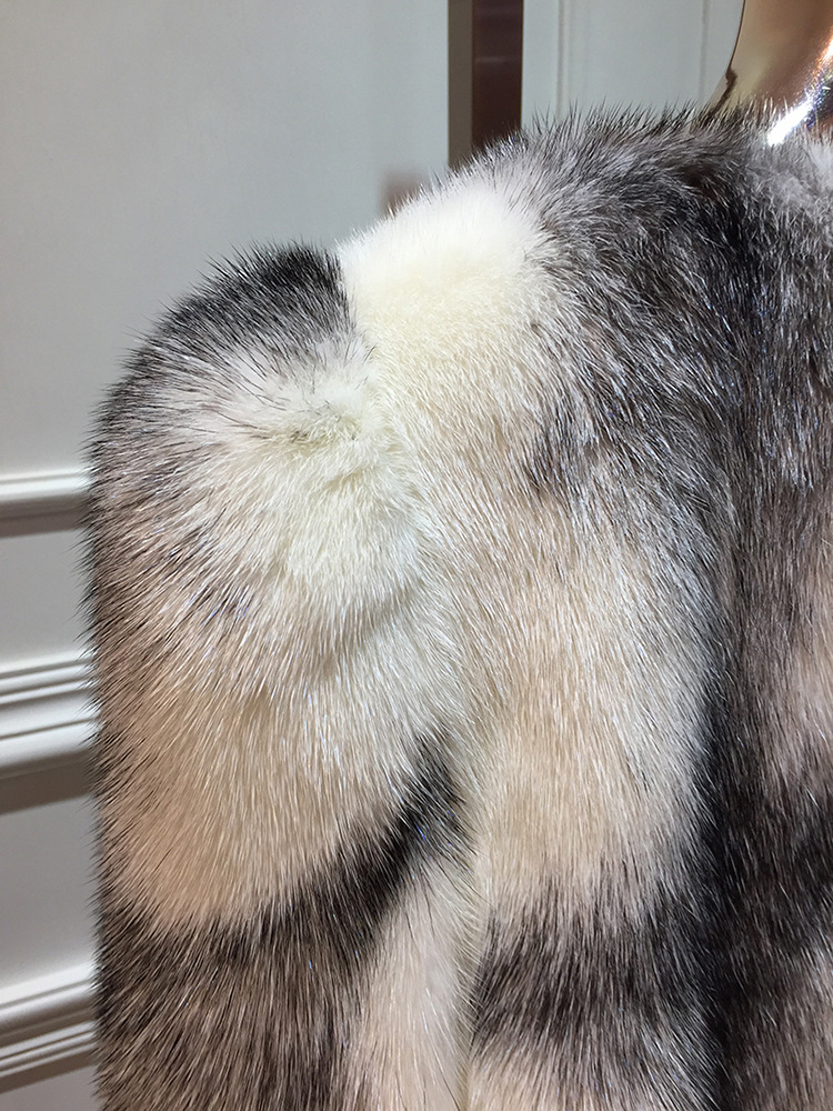 十字貂皮草裘皮大衣水貂整貂毛圆领中长款女