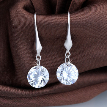 新款925纯银耳钉 韩版时尚女士长款耳饰aaa锆石耳环银饰耳钉批发