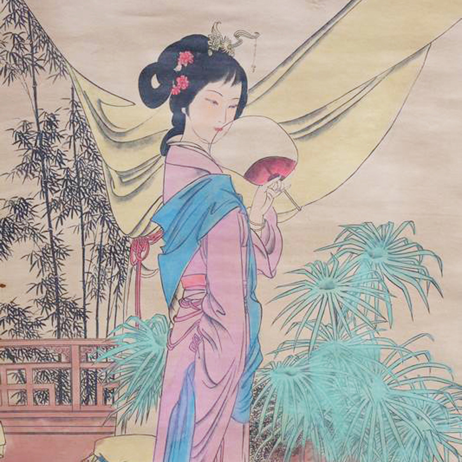 批发牛皮纸中堂挂画 唐伯虎美女仕女图客厅装饰挂画字画