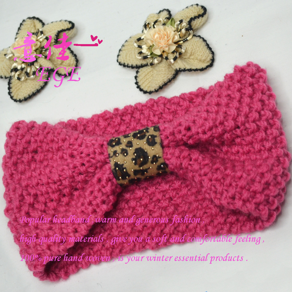 Factory Direct Sale Knitted Hair Band New Women's Wool Knitted Hair Band Leopard Bow Leopard Print Hair Ring