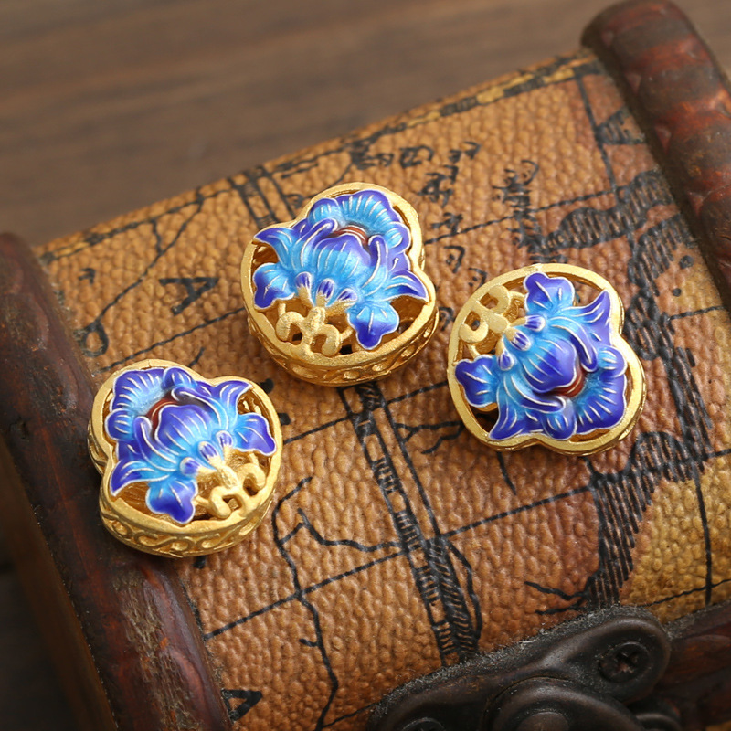 镀金饰批发 烤瓷烧蓝景泰蓝diy配件 珐琅掐丝吉祥莲花隔珠 背云-阿里