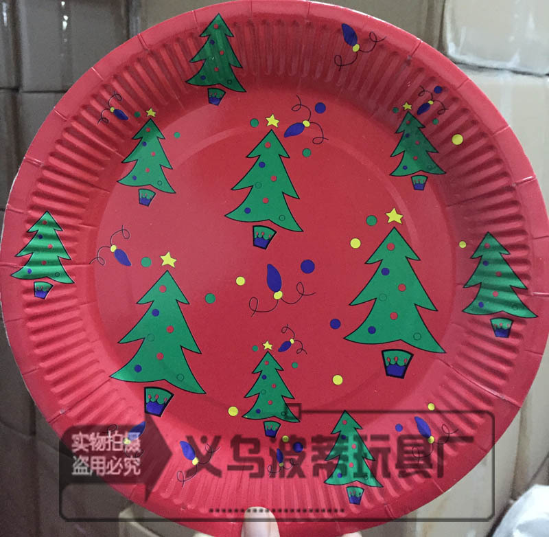 厂家直销7寸8寸9寸一次性纸盘圣诞节圣诞树christmas圆盘节日生日