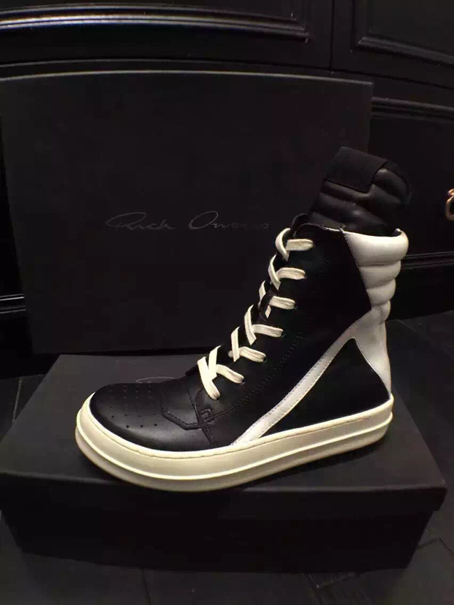 瑞克欧文斯ro黑白倒三角高帮情侣鞋 真皮