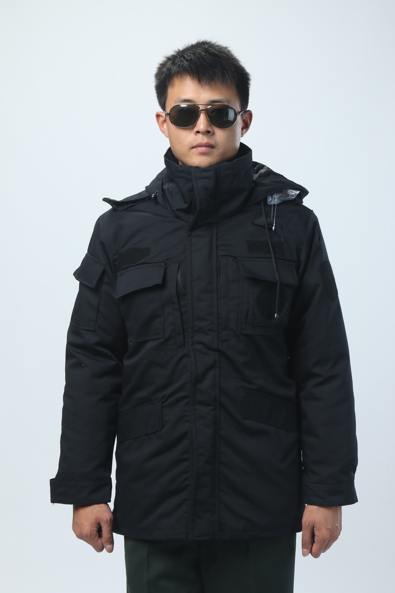 tj冬季新款特战服外套 黑色网格作训服防寒加厚保暖棉大衣