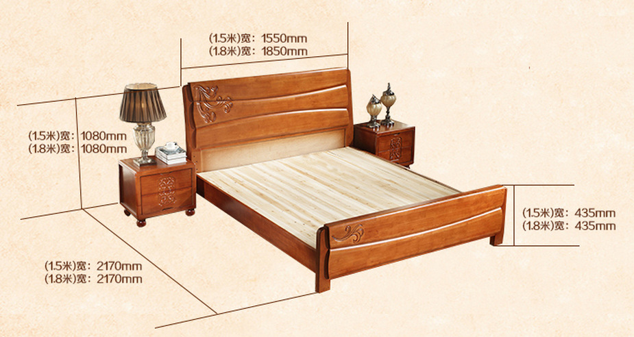 厂家直销 橡木卧室家具全实木床 1.5米床1.8米橡木床中式床雕花床