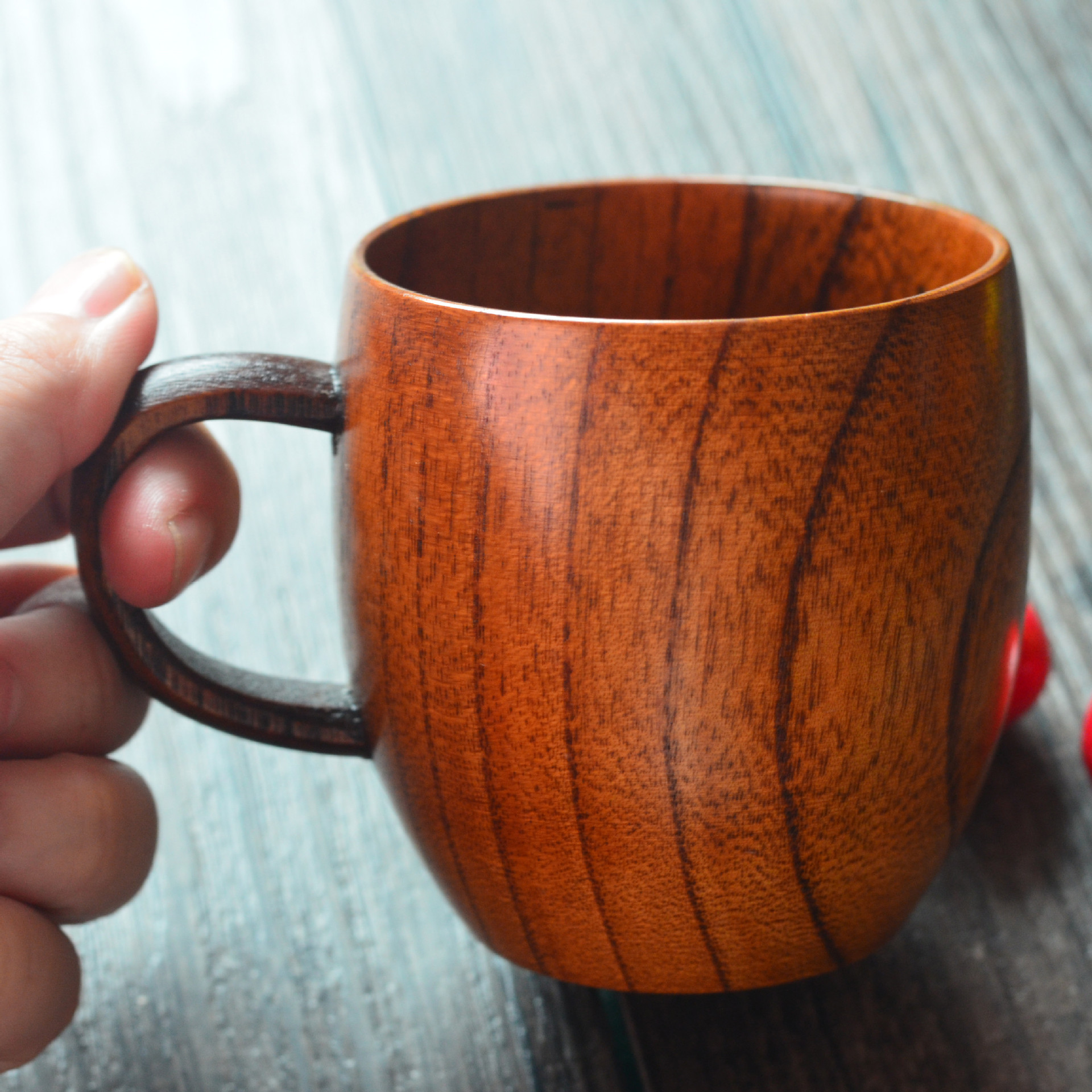 批发日式带手柄木杯 咖啡杯 茶杯子 随手杯 木质杯子定制