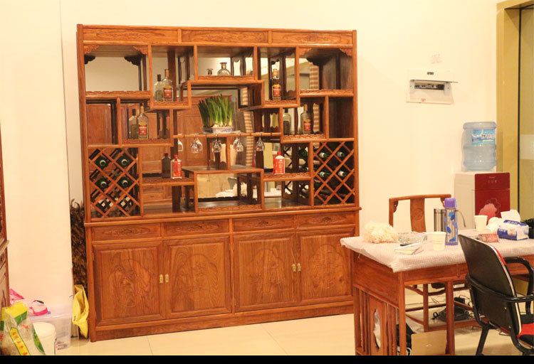 全实木中式玻璃高酒柜2米餐边柜非洲黄花梨木客厅红木隔断柜1