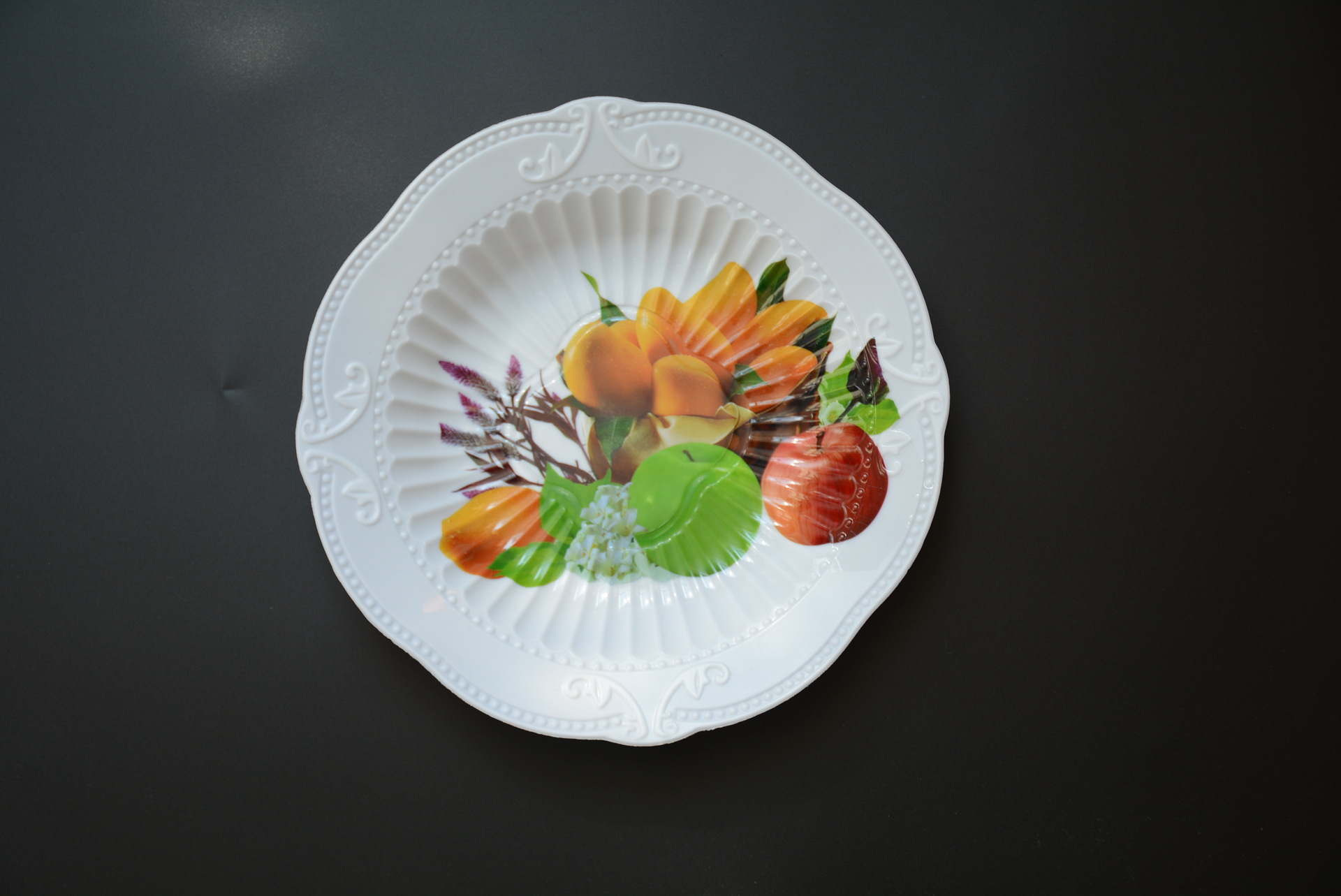 米树mishu圆形果盘托盘石粉盘花纸盘图案多样可选时尚创意