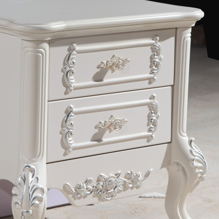 白色欧式床头柜 高档欧式床边柜 象牙白描银储物柜一件起批 - 家具