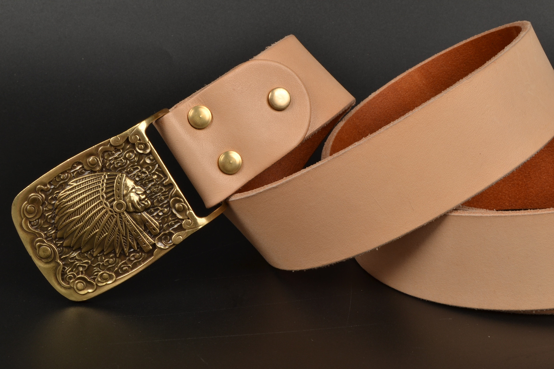 男士休闲印第安板扣真皮皮带铜扣头层牛皮裤腰带纯牛皮平滑扣裤带