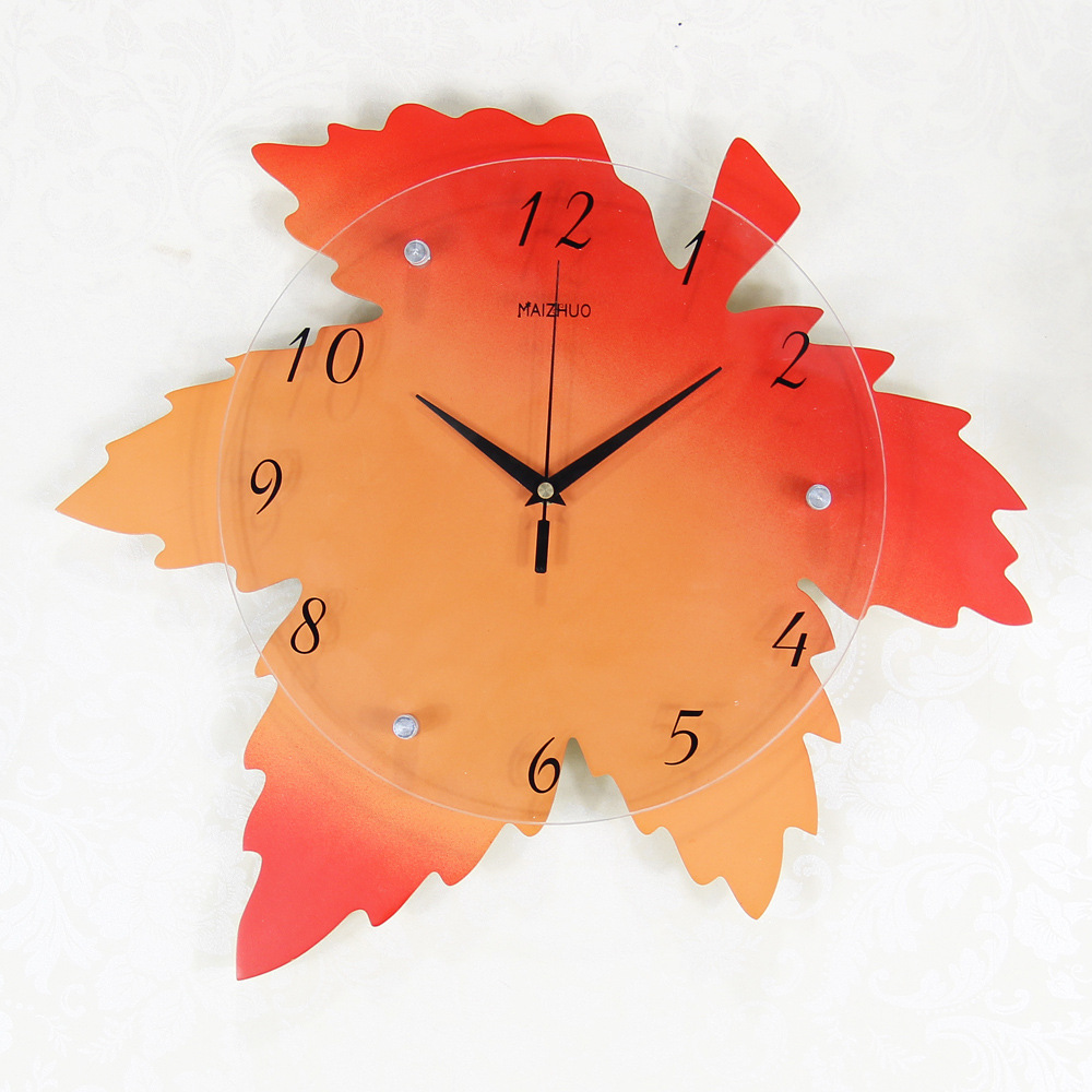 创意枫叶钟表 客厅卧室时钟静音个性diy挂钟装饰时尚墙钟一件代发 - 