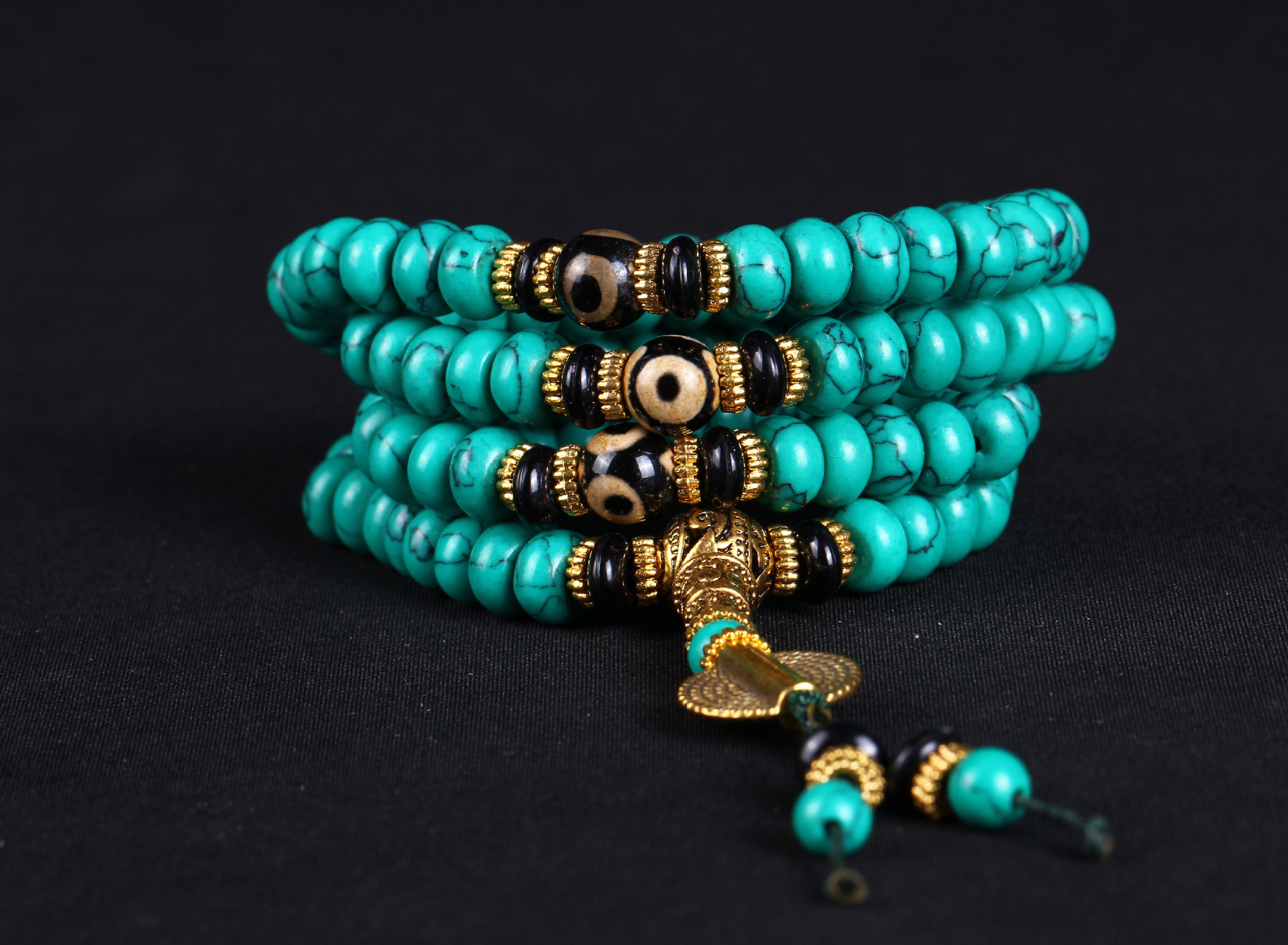 藏式尼泊尔佛珠手串108颗绿松石佛珠手链优化绿松石男女款项链