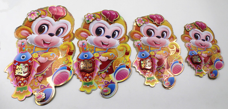 e526 猴年可爱猴立体猴贴 大中小号春节卡通动漫门贴贴画厂家直销