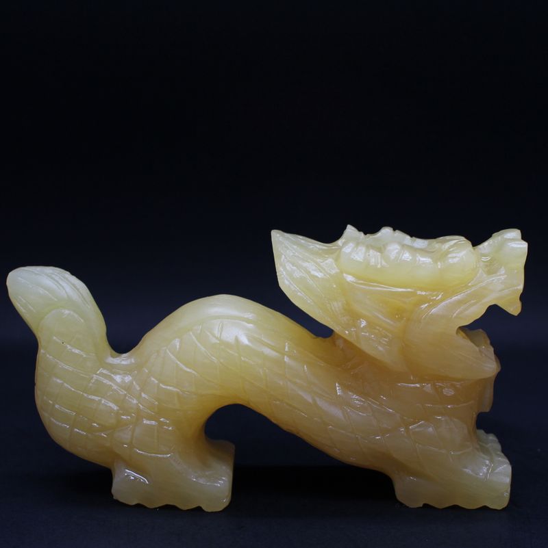 天然米黄玉生肖龙玉石摆件家居办公工艺品精美创意礼品玉器饰品