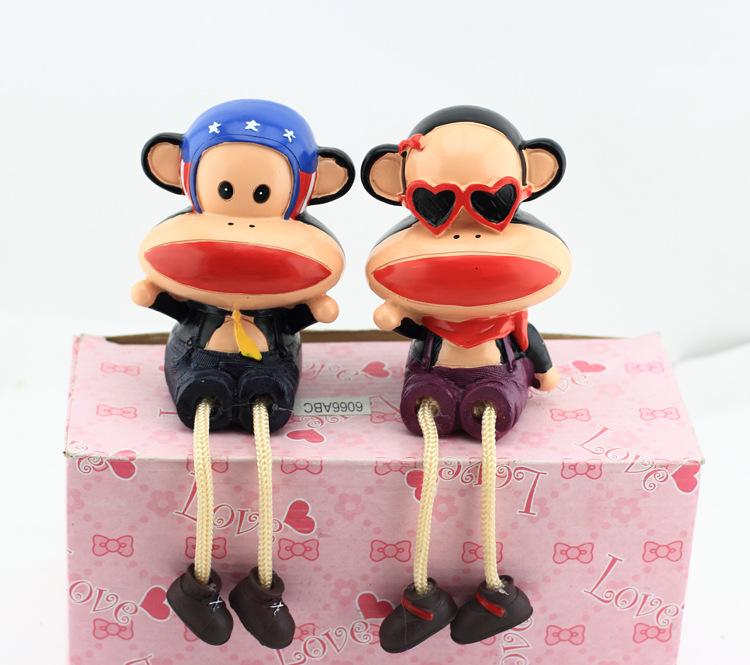 萌系大嘴猴情侣吊脚 可爱娃娃小摆件 树脂工艺品礼品