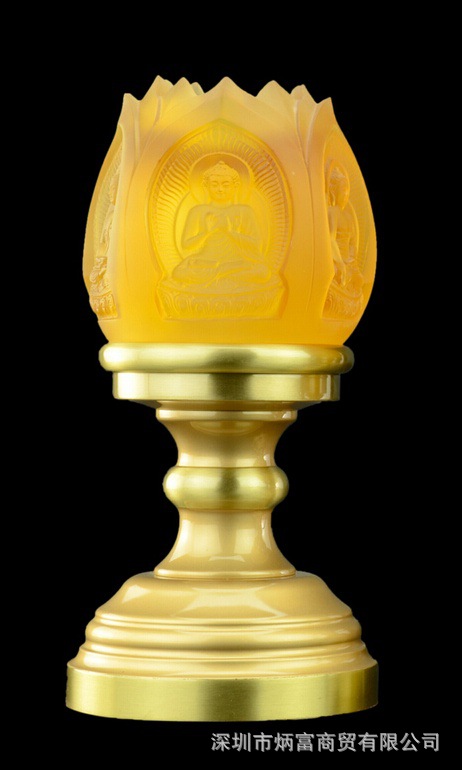厂家批发 琉璃佛教用品琉璃莲花灯 9寸五方佛灯家居摆件