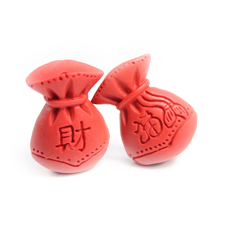 朱砂雕刻大钱袋 福袋招财袋吊坠挂坠 diy饰品配件 辟邪保平安