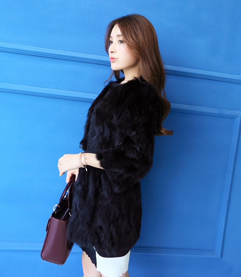 2016新款兔毛整皮草外套七分袖 獭兔毛皮草中长款韩版兔毛特价