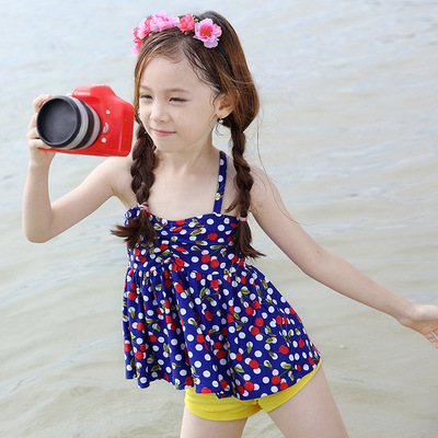 16新款儿童泳衣女童小樱桃分体游泳衣中小童泳装泳衣批发一件代发