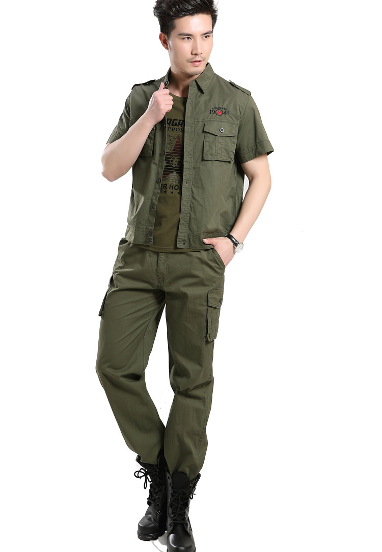 夏季新款军装纯棉修身短袖男军迷衬衫军绿色