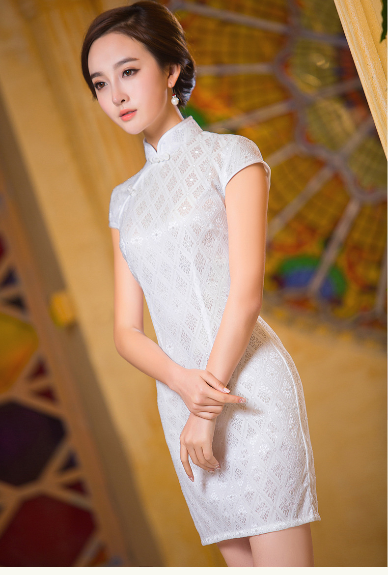 2015新款春秋复古时尚旗袍 改良短款优雅蕾丝旗袍连衣裙女批发