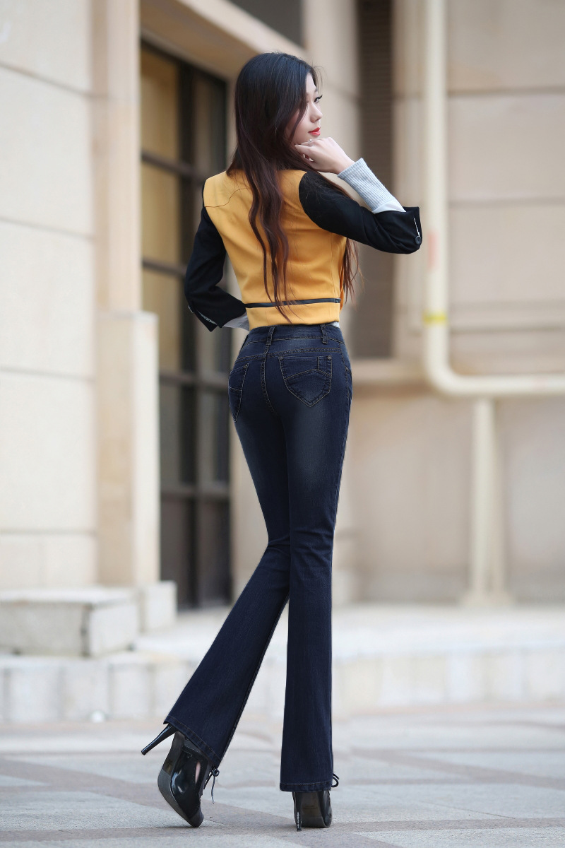 2016春秋新款微喇牛仔裤女中腰弹力女式小喇叭裤阔腿长裤一件代发