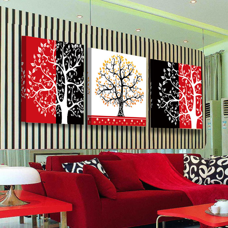 发财树现代简约三联无框画客厅沙发背景墙壁挂画餐厅装饰画代发