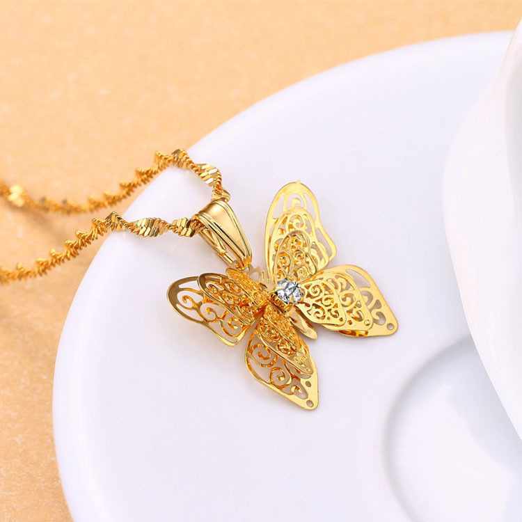 金箔蝴蝶吊坠 欧币蝴蝶 24k金箔网花吊坠 女款毛衣链 黄金蝴蝶