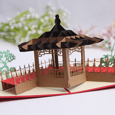 3d立体贺卡 立体亭子 中国风手工剪纸创意纸雕卡片 商务送礼