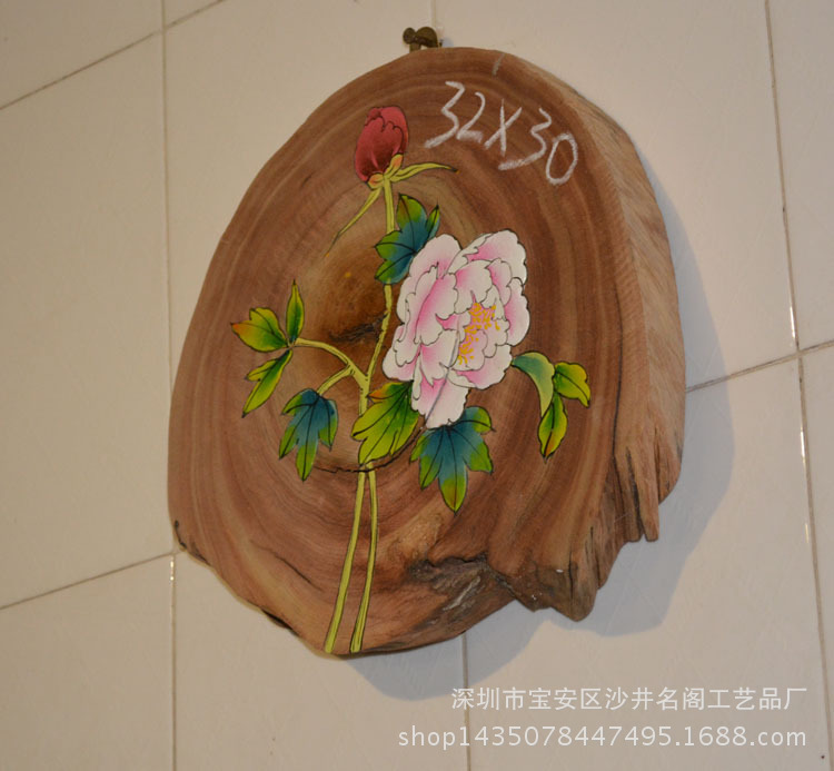 圆木头挂件彩绘老风化木板画摆件挂画原生态