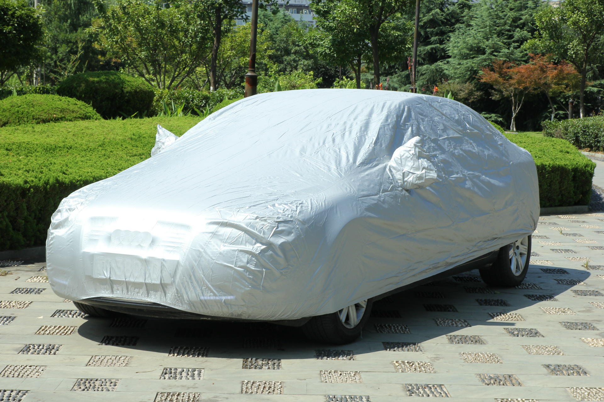 四季通用汽车车衣车罩隔热防晒防雨罩车套190t涤纶涂银布批发