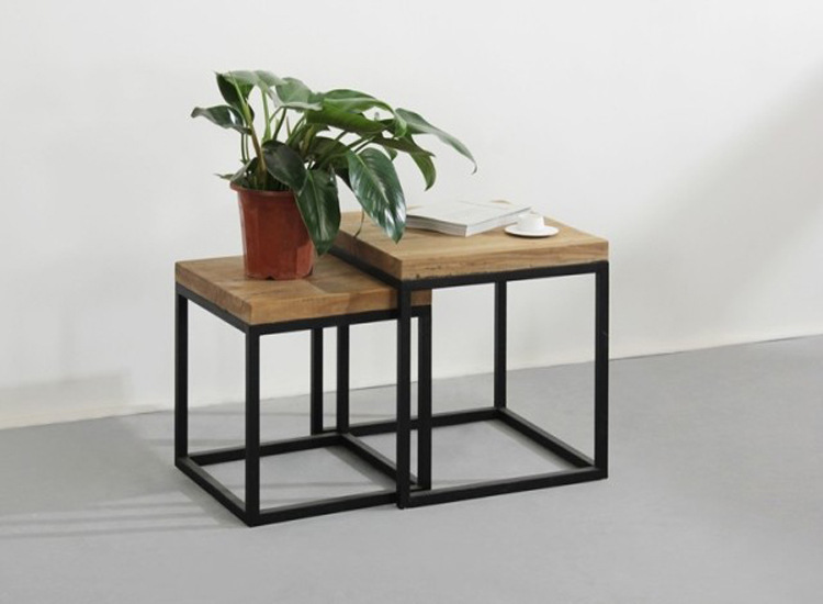 美式乡村铁艺方桌复古工业风实木小茶几铁艺