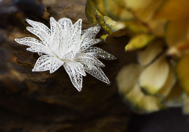 s925纯银饰品批发 优雅唯美 拉丝立体花朵纯银胸针 女新款配饰