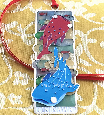 定做纯铜金属镂空书签彩色透明漆假珐琅双鱼图案双鱼座年年有余