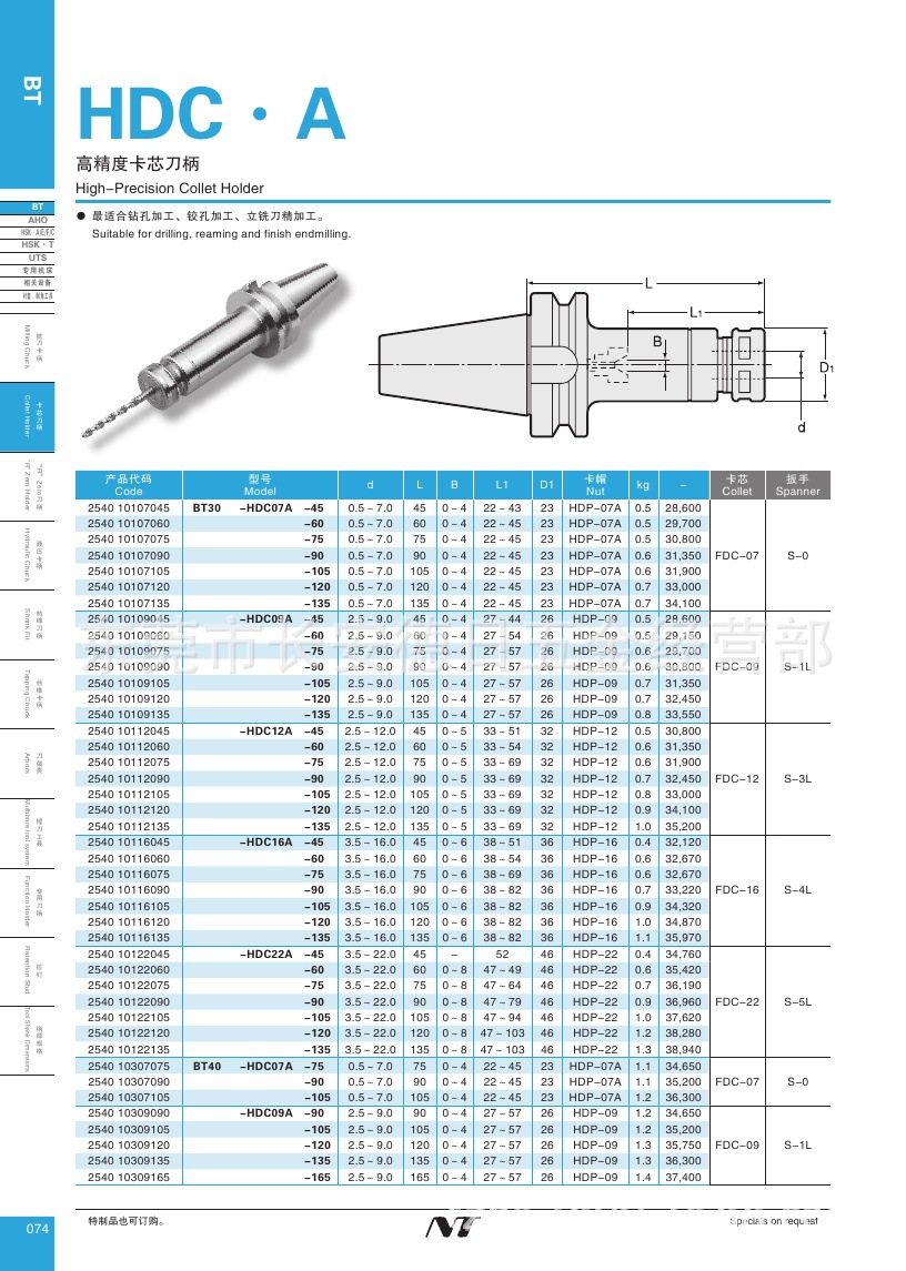 日本nt刀柄,日本nt筒夹,bt40-hdc12a-105 日本nt刀柄