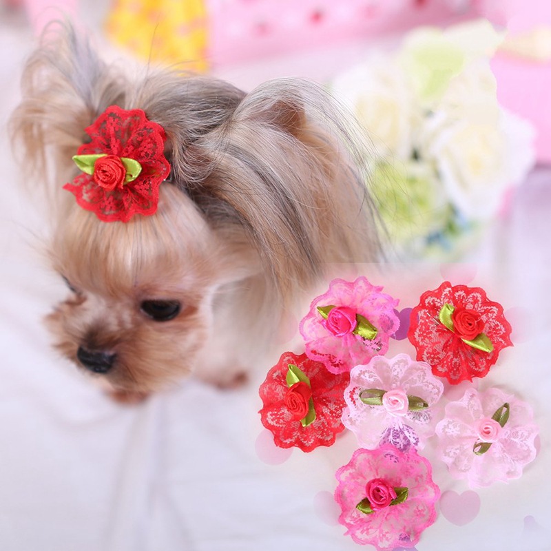 宠物饰品 狗狗蕾丝小花发夹饰品头饰 泰迪宠物用品 宠物头花