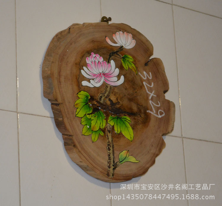 圆木头挂件彩绘老风化木板画摆件挂画原生态