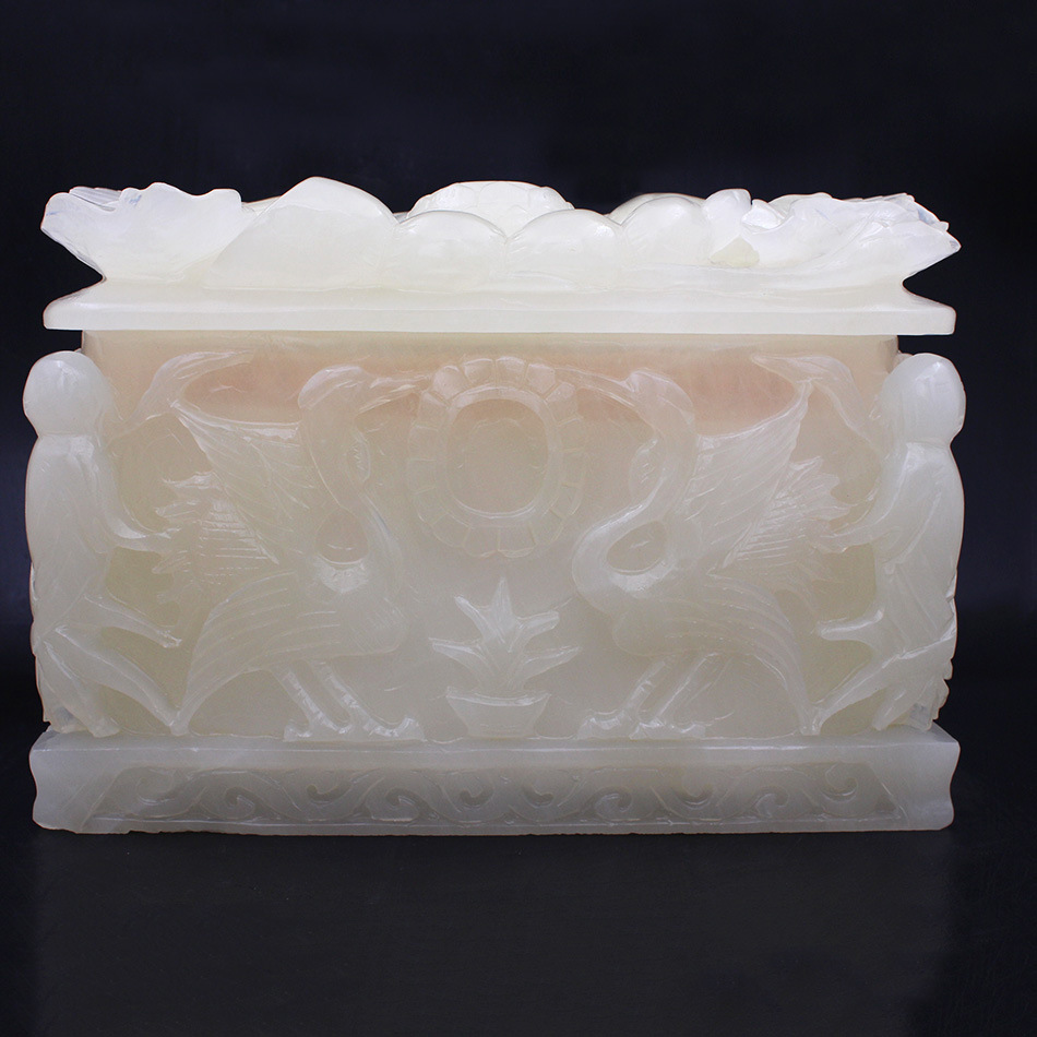 天然阿富汗玉石骨灰盒 驾鹤成仙 寿盒棺材 殡葬用品批发
