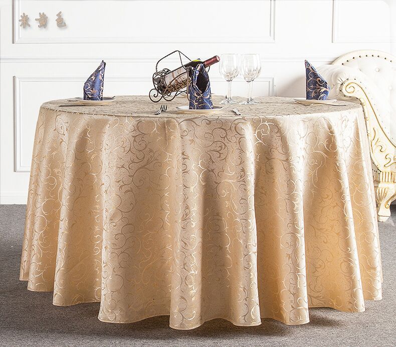 星级酒店餐厅布草 **提花双拼酒店桌布 饭店酒楼圆台布厂家.