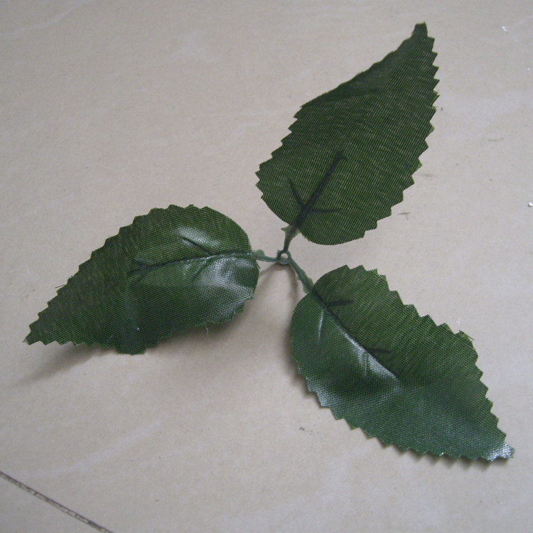 仿真三片三叉玫瑰花叶子 丝网花绢花叶子叶脉 绿色 厂家直销批发