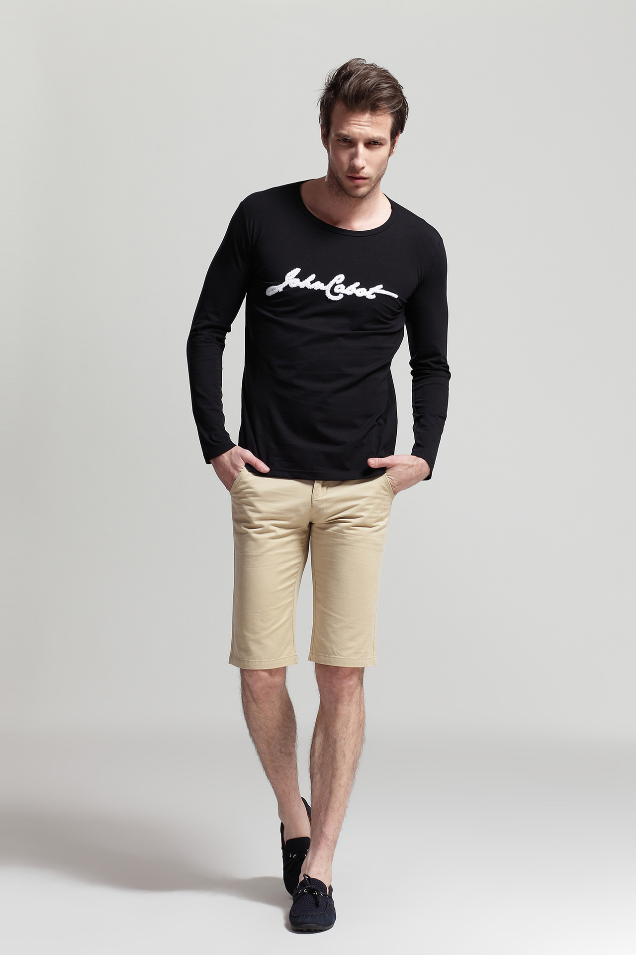 johncabot春季男装t恤男韩版男士长袖t恤男大码圆领修身打底衫男