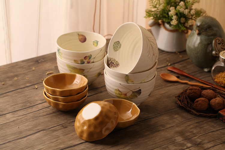 陶瓷米饭餐碗沙拉碗汤碗 4.7寸 日韩风格 秋实螺纹碗