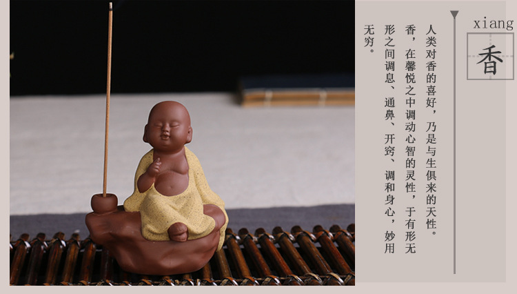 厂家直批陶瓷工艺品家居装饰摆件 彩砂陶禅意小僧线香熏香炉礼品